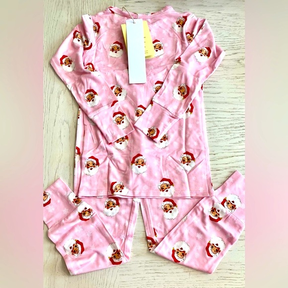 Festive Pink Red Santa Little Girl’s Long Sleeve Christmas Bamboo Pajamas Set 5T - Picture 6 of 6